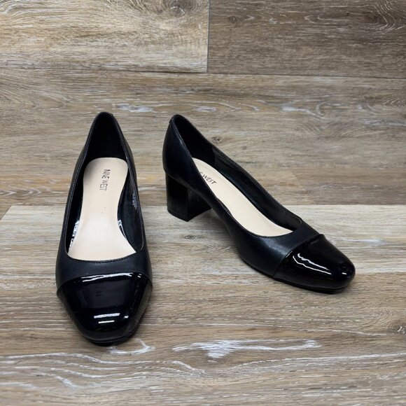 Nine West Floreo Black Leather Cap Toe Block Heel Pump Women's Size 8.5 - Picture 6 of 7